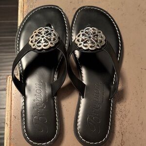 Brighton Black Leather Sandals size 9.5 with beautiful silver detail.
